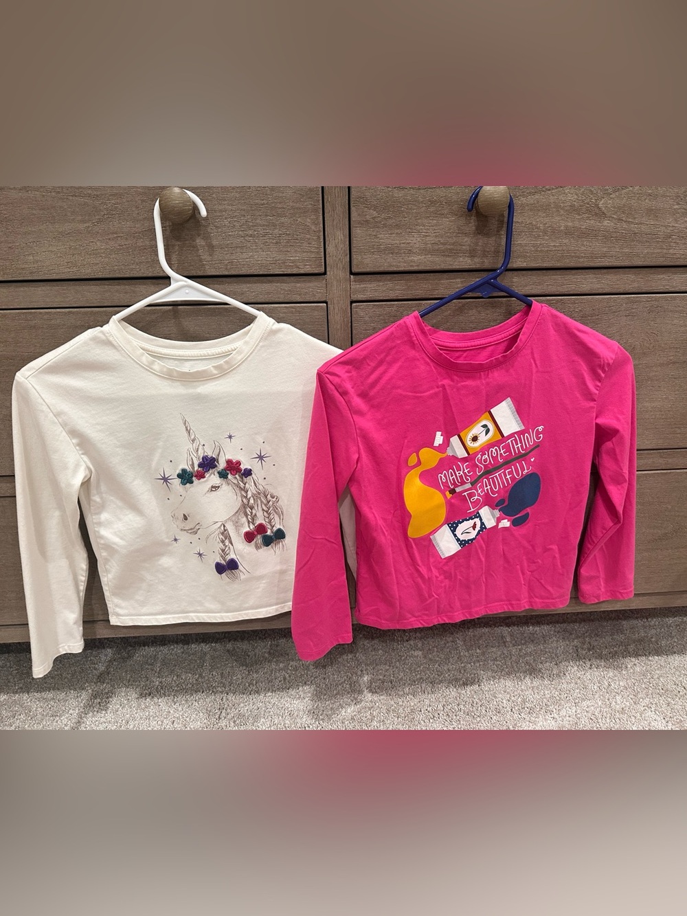 Bright Pink Long-Sleeve Graphic Tee with 'Make Something Beautiful' Slogan